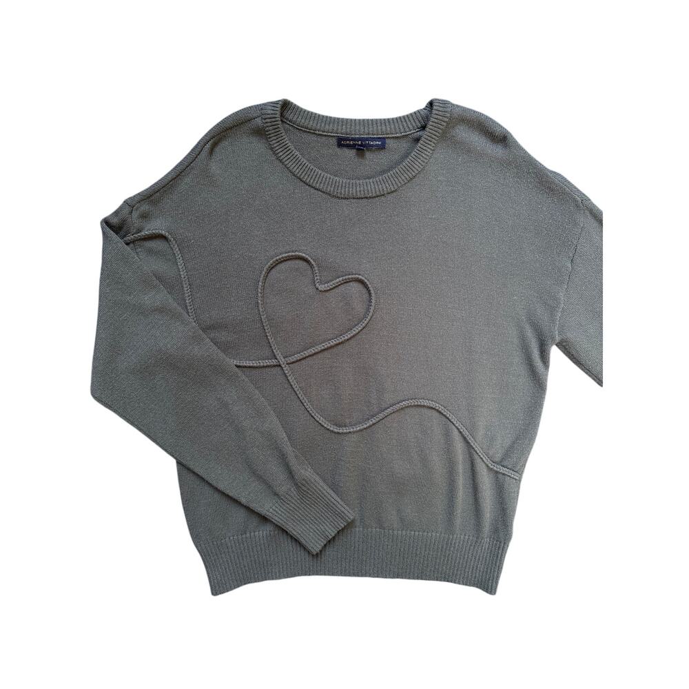 Adrienne Vittadini XL Sage Green Tonal Heart Crewneck Sweater